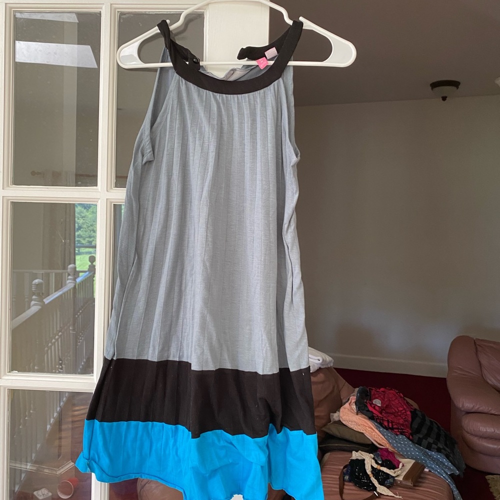 Blue and black dress.